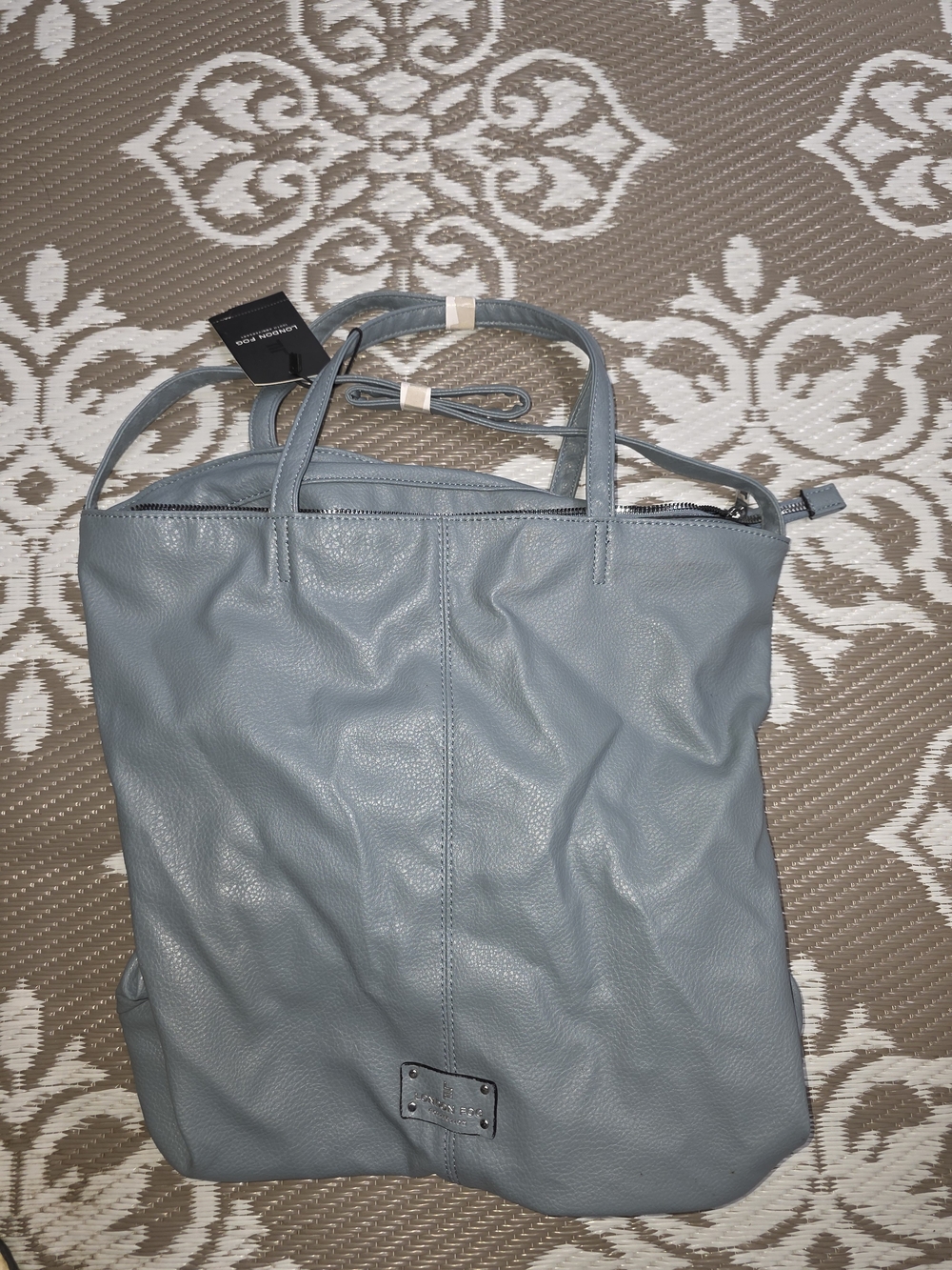 London Fog Light Blue Pebble Leather Tote with Detachable Strap